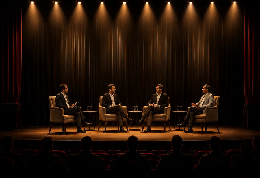 A panel conversation on stage at Iconfluence