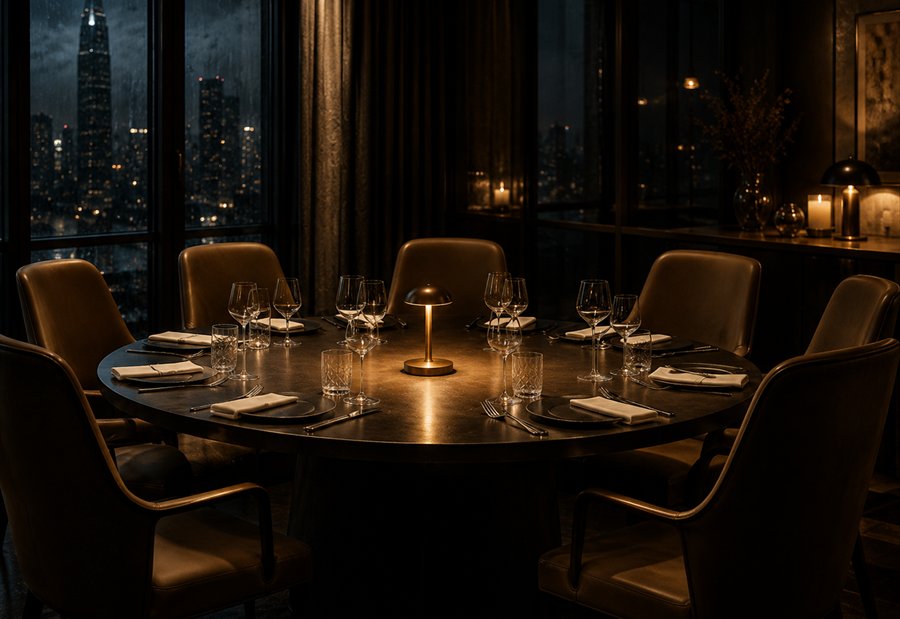 A private dinner table set for a roundtable